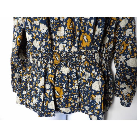 Universal Threads Top Blouse Boho Large Floral Teal Beige Coquette Ruffle - Picture 13 of 13